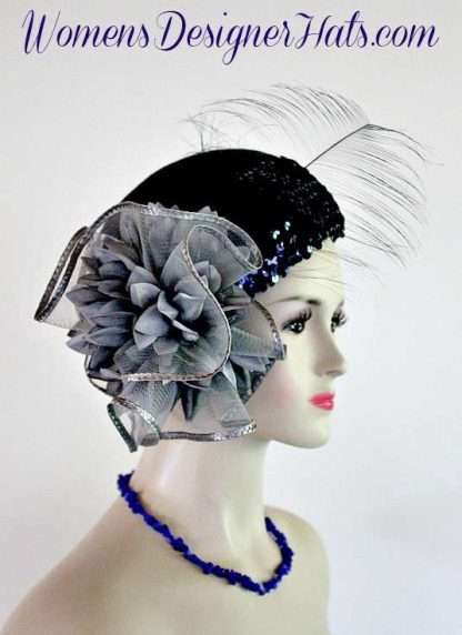 Ladies Navy Blue Silver Grey Pillbox Cocktail Hat Flapper Wedding Hats A30 - Image 2