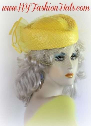 Yellow Pillbox Church Bridal Wedding Hat Formal Ladies Veil Hats UQ20