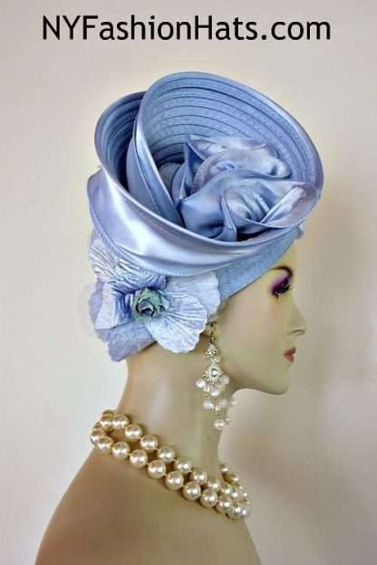 Hat Satin Pastel Baby Blue Pillbox Velvet Flower Shaped Women's Designer Hats - Image 2