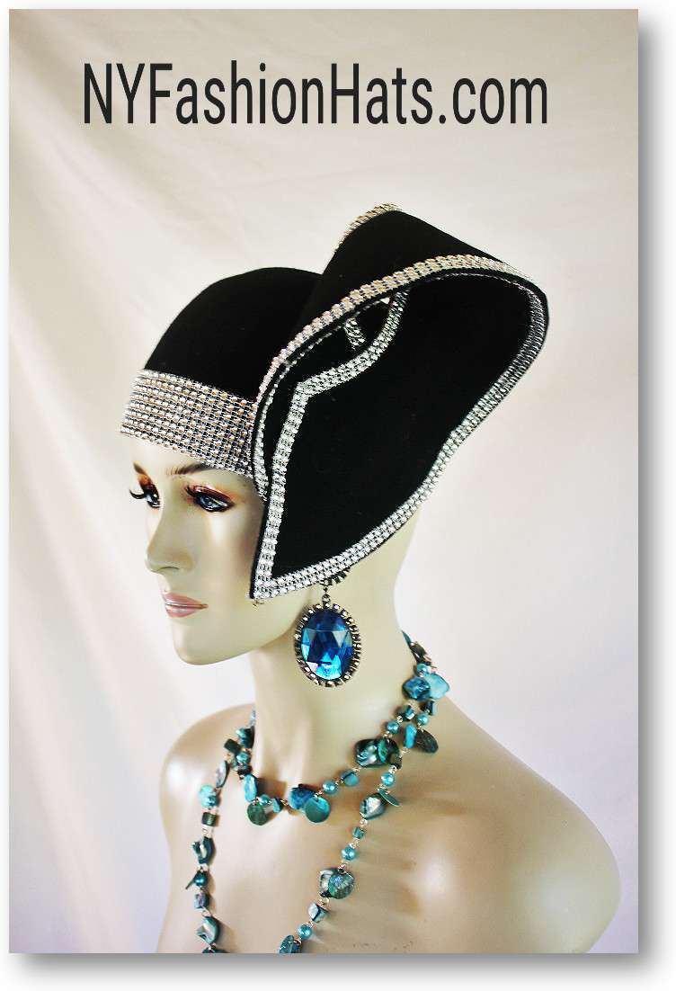 Women's Black Haute Couture Designer Fashion Sculptured Pillbox Hat