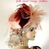 Peach Pillbox Designer Dress Hat Burnt Orange Feathers