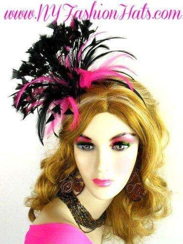 Black Hot Pink Satin Hairband Dress Fascinator Cocktail Hat Headpiece