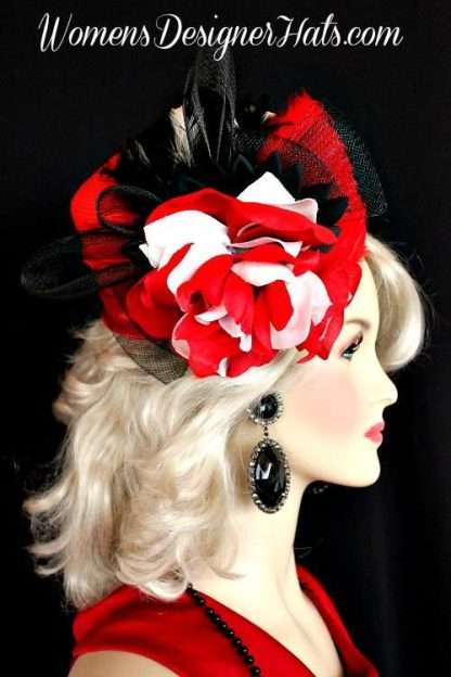 Hat Pillbox Red Black White Flapper Art Deco Women's Designer Hats - Image 2