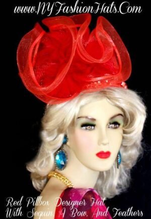 Red Pillbox Church Wedding Kentucky Derby Formal Hat NY Fashion Hats