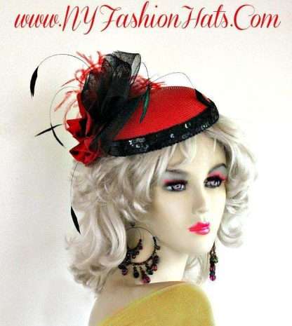Ladies Black And Red Cocktail Hat FJ712