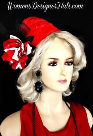 Hat Pillbox Red Black White Flapper Art Deco Women's Designer Hats