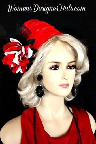 Hat Pillbox Red Black White Flapper Art Deco Women's Designer Hats