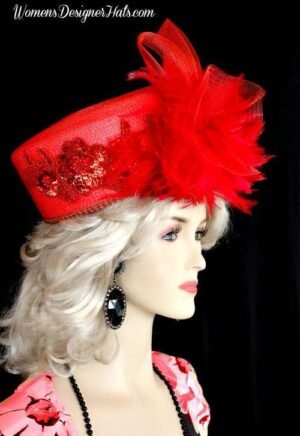 Hat Red Pillbox Pillboxes Women Wedding Dress Occasion Designer Hats