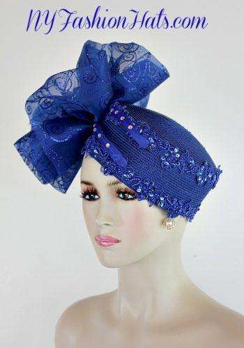 Royal Blue Pillbox Cocktail Hat Wedding Headpiece Formal Church Hat