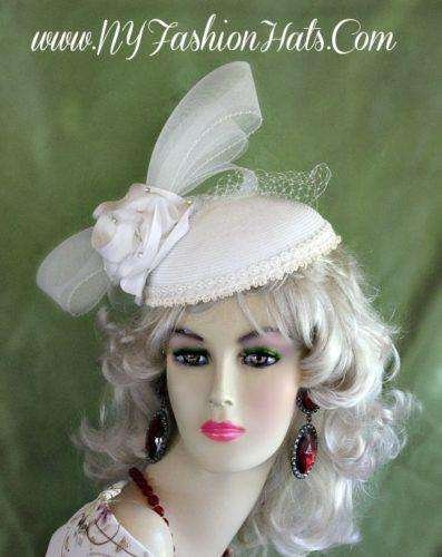 White Rosette Fascinator Cocktail Veil Hat