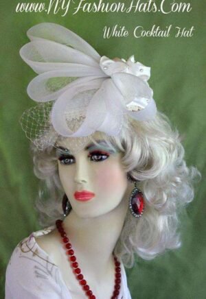 Ladies White Cocktail Fascinator With Satin Rosettes Great Gatsby Hats