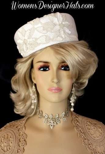 Ladies White Custom Made Pillbox Designer Fashion Wedding