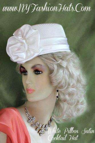 Ladies White Brides Satin Designer Church Hat Cocktail Formal Hats