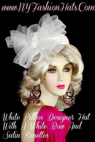 Women's White Pillbox Bridal Wedding Dress Church Hat