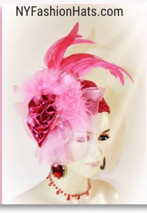 Fuchsia Hot Baby Pink Winter Wool Satin Feathered Designer Pillbox Hat For Women
