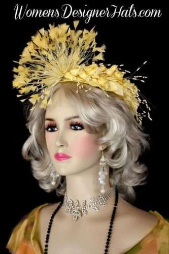 Yellow Satin Cocktail Hat Wedding Headpiece Women's Designer Hats