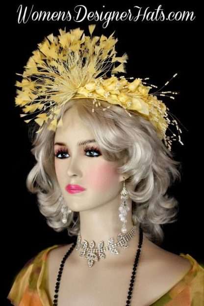 Yellow Satin Cocktail Hat Wedding Headpiece Women's Designer Hats